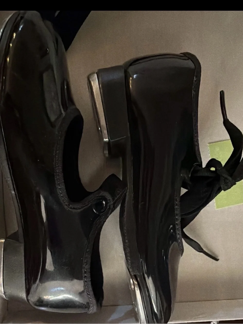 Capezio Black Patent Mary Jane Shoes with Lace Tie